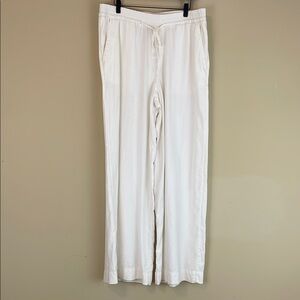 a new day wide leg white linen blend elastic Waist Pants PLEASE READ
